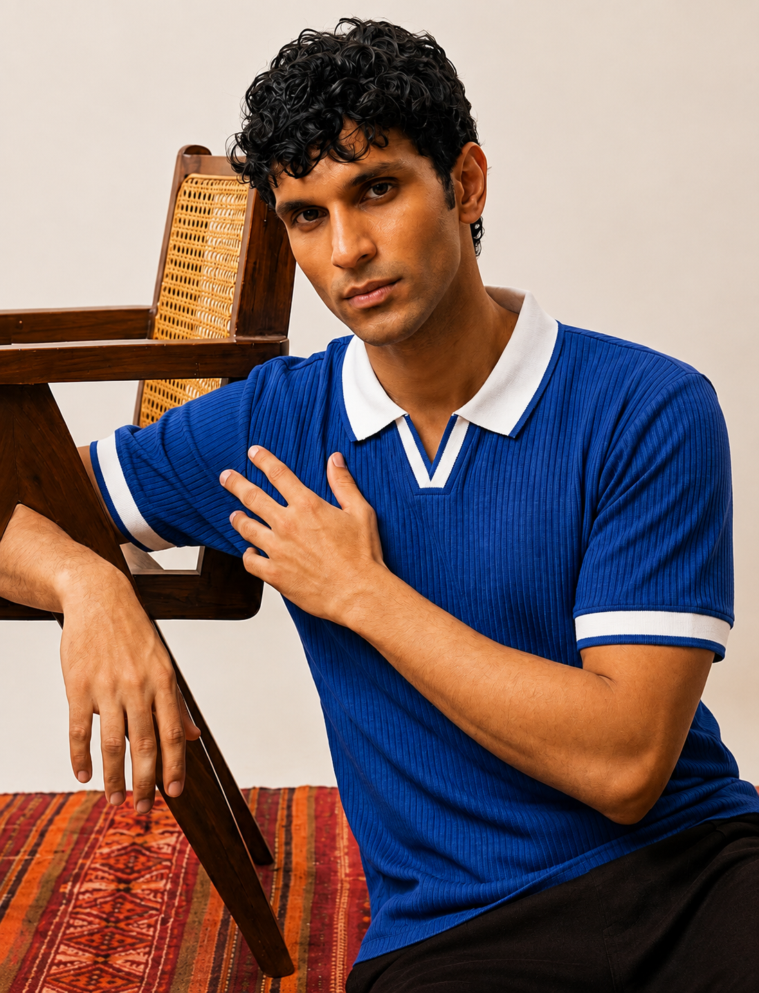Ribbed Polo — Royal Blue