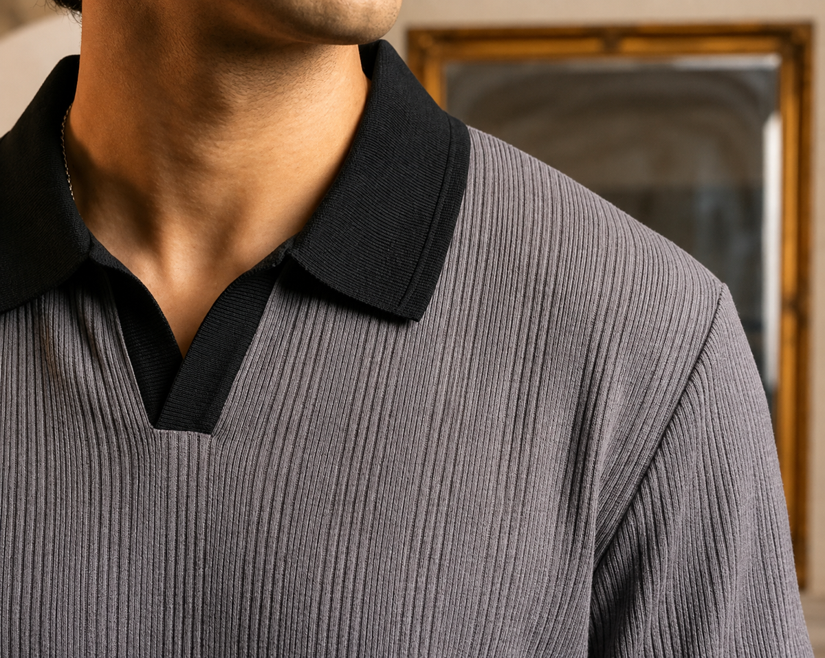 Ribbed Polo — Slate Grey