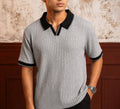 Two-Tone Knit Polo — Storm Grey
