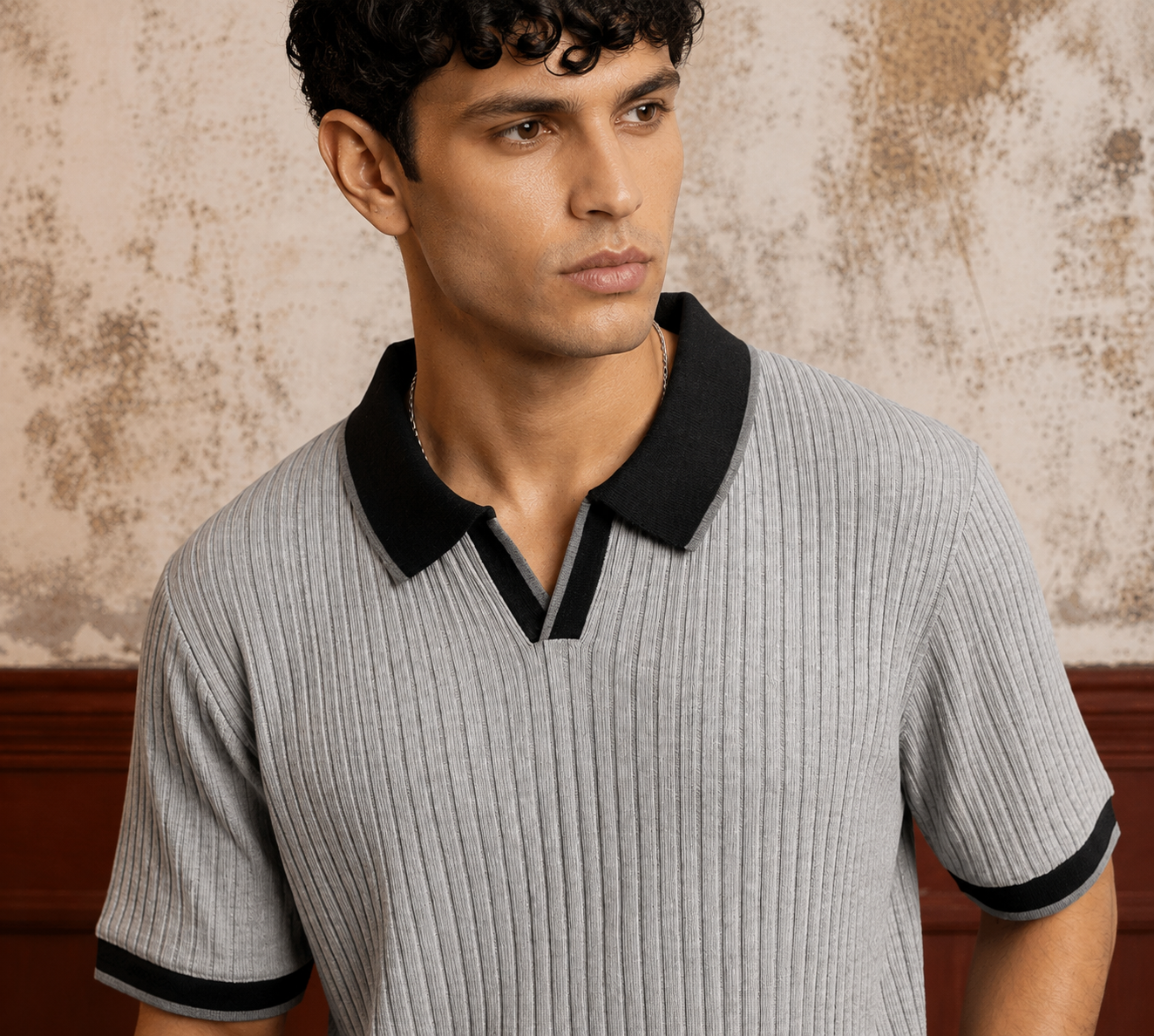 Two-Tone Knit Polo — Storm Grey
