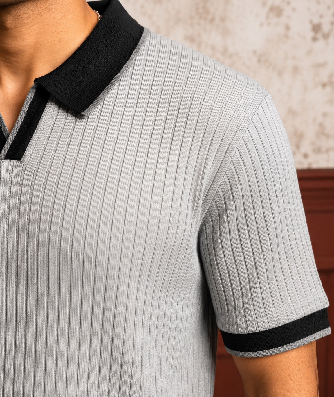 Two-Tone Knit Polo — Storm Grey